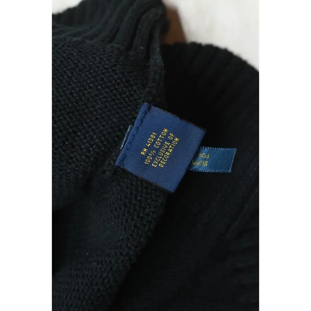 Polo Ralph Lauren 1/4 Zip Pullover Sweater Mens Large Black Long Sleeve Cotton